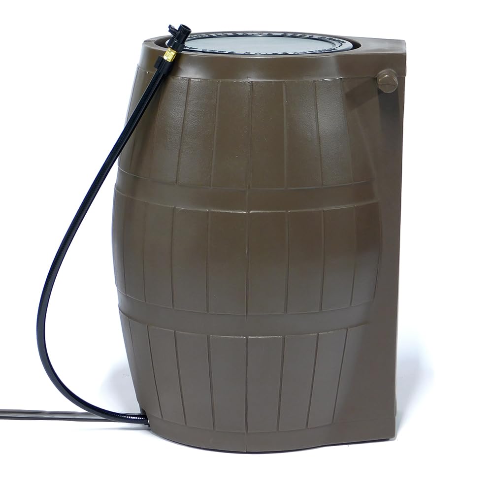 Brown 50 Gallon Flat-Back Rain Barrel with Spigots B840