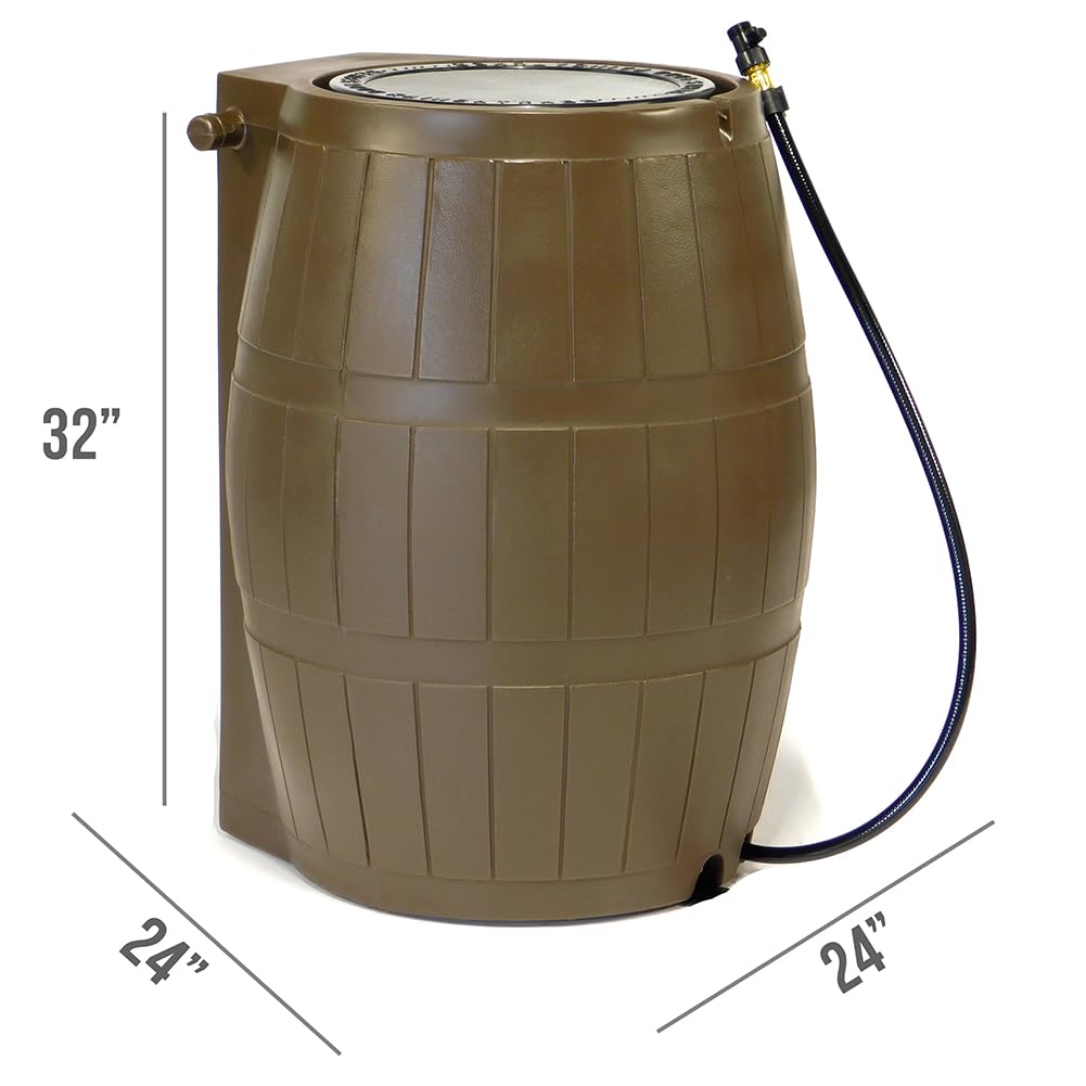 Brown 50 Gallon Flat-Back Rain Barrel with Spigots B840