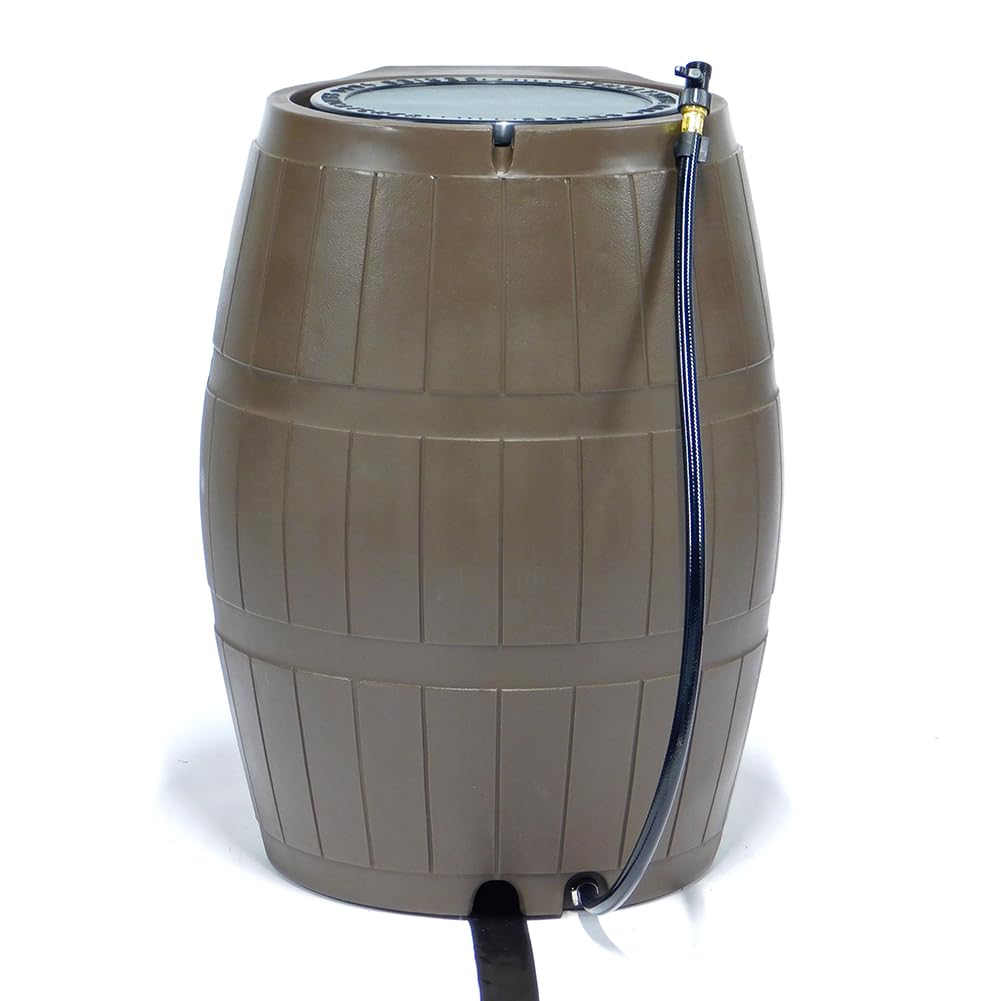 Brown 50 Gallon Flat-Back Rain Barrel with Spigots B840
