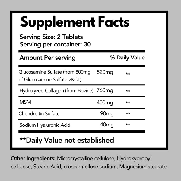 Glucosamine, Chondroitin, MSM, Collagen & Hyaluronic Acid Supplement 60 Tablets Z758586