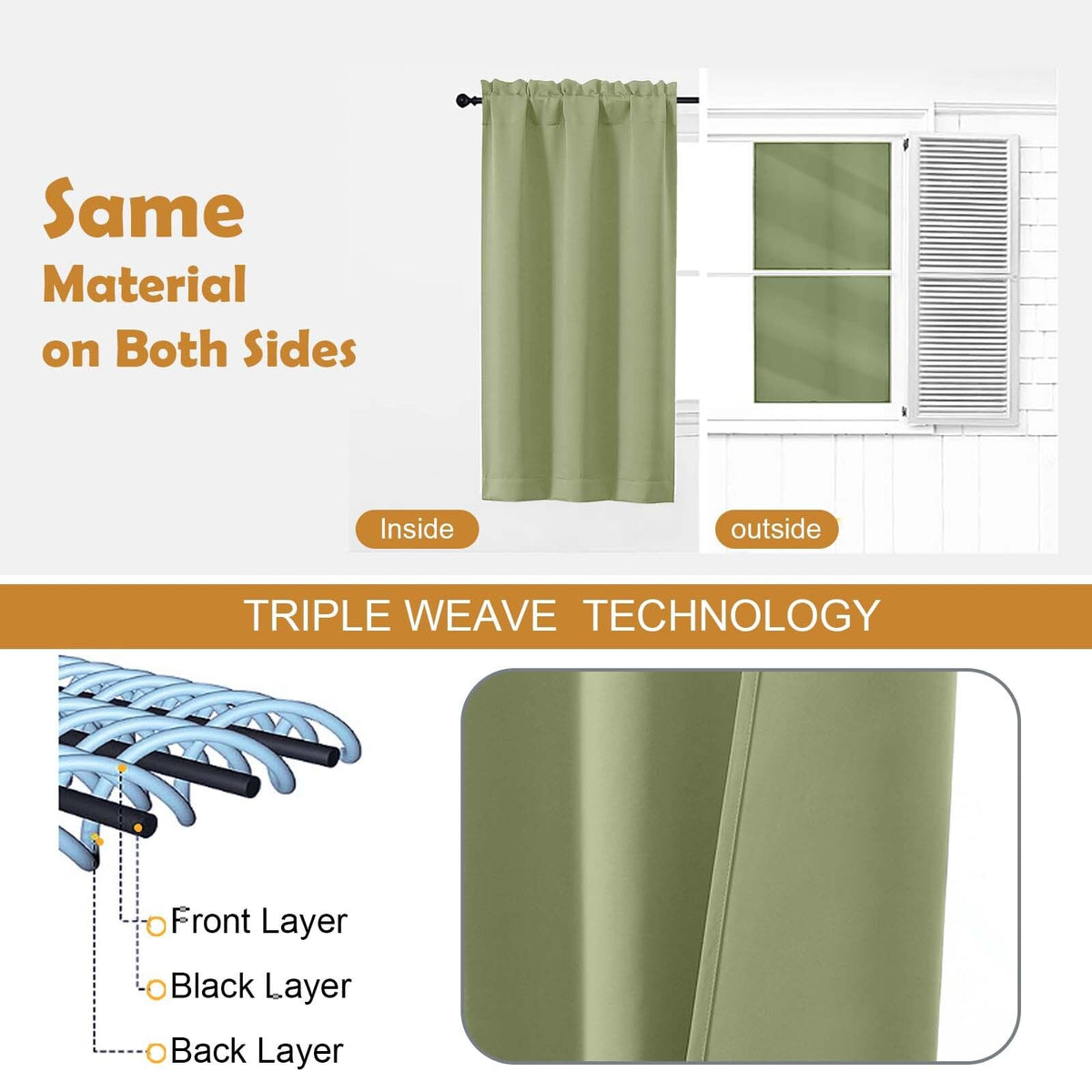Sage Green 72 Inch Blackout Curtains 2 Panels Set I10555