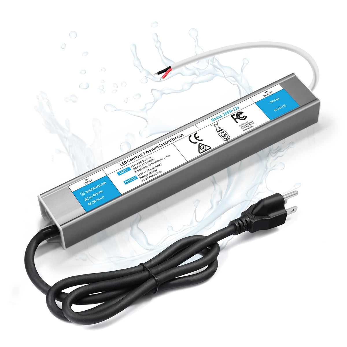 200 Watts Waterproof IP67 LED Driver 85V-265V AC to 12V DC Converter M9345