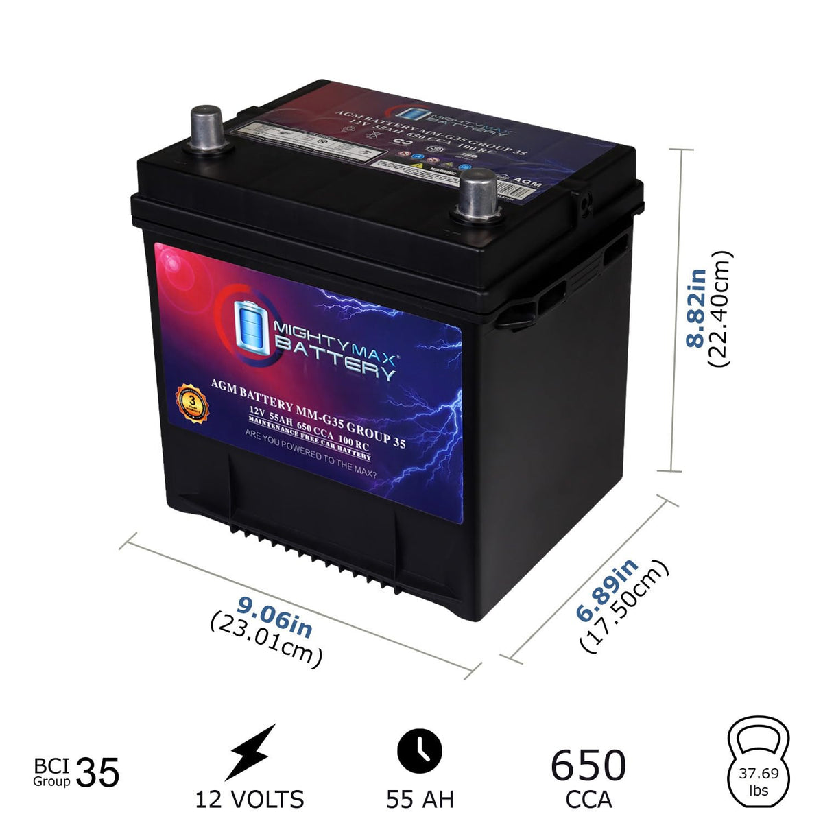 12V 55Ah AGM 650 CCA Battery V48114