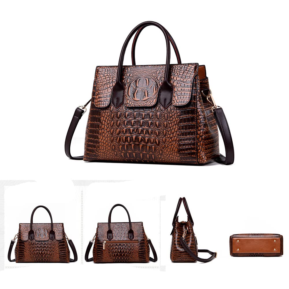 Embossed Faux Leather Satchel Handbag N10352