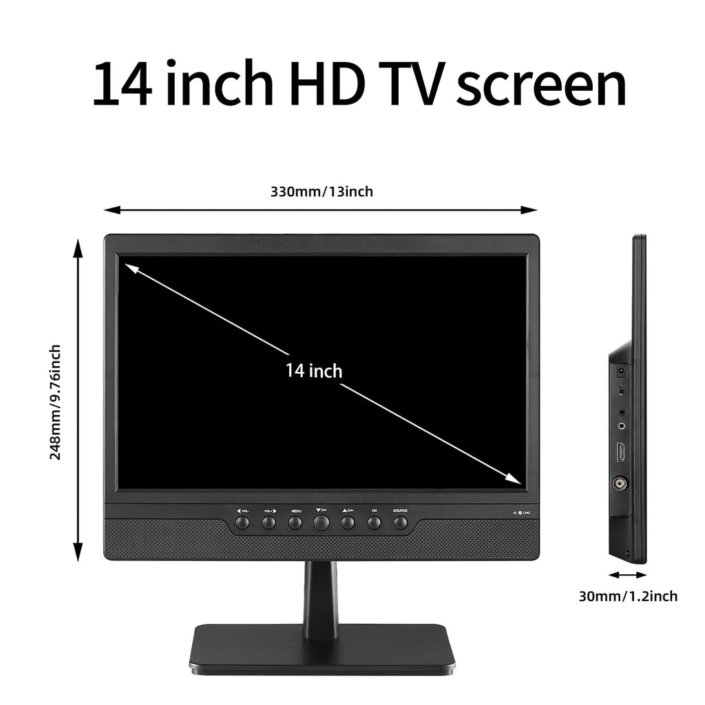 14 Inch Portable TV with Rechargeable Battery, ATSC Tuner, USB/HDMI/AV, 12 Volt V86452