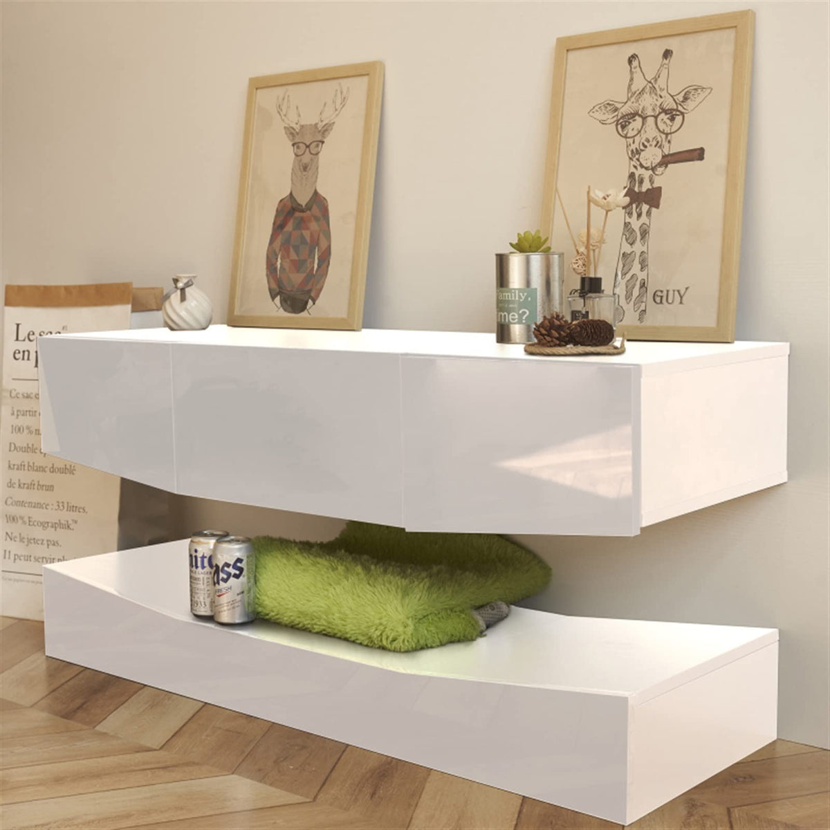 Black Floating TV Stand with 3 Drawers Q77356
