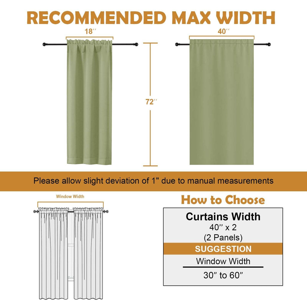 Sage Green 72 Inch Blackout Curtains 2 Panels Set I10555