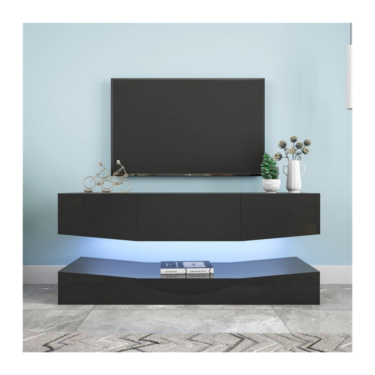 Black Floating TV Stand with 3 Drawers Q77356