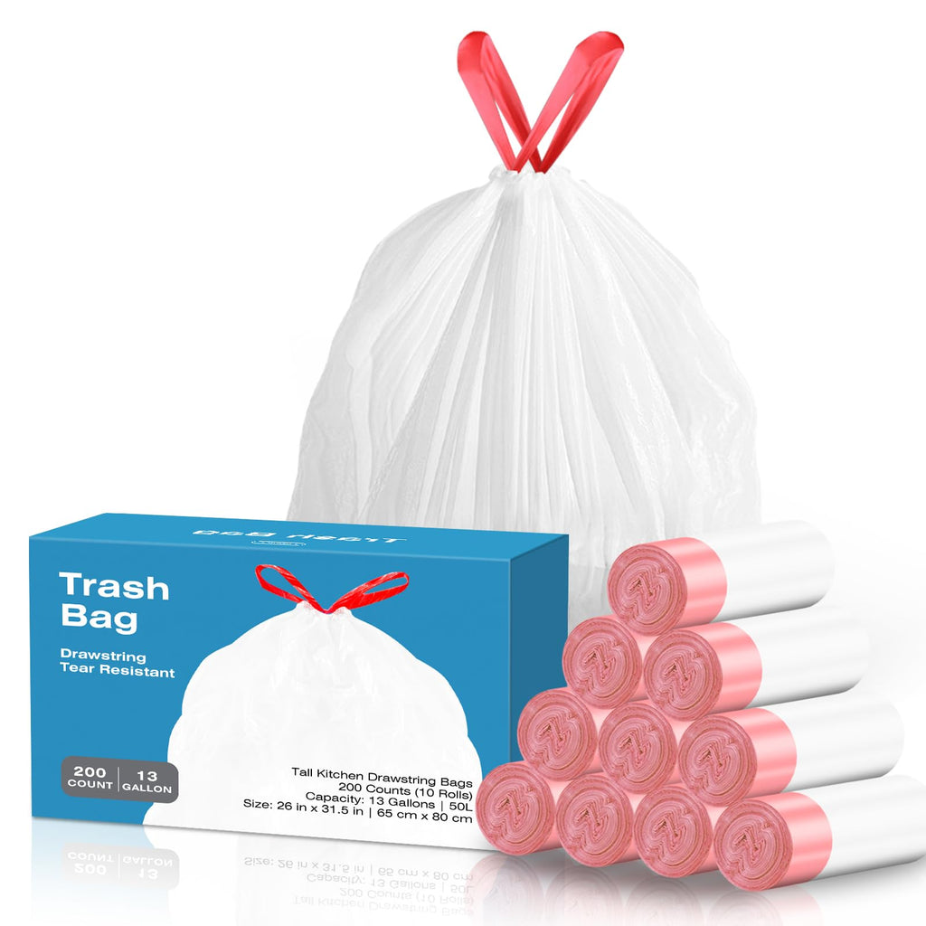 13.2 Gallon Tall Kitchen Drawstring Trash Bags, 200 Count Unscented Leak Proof F66742