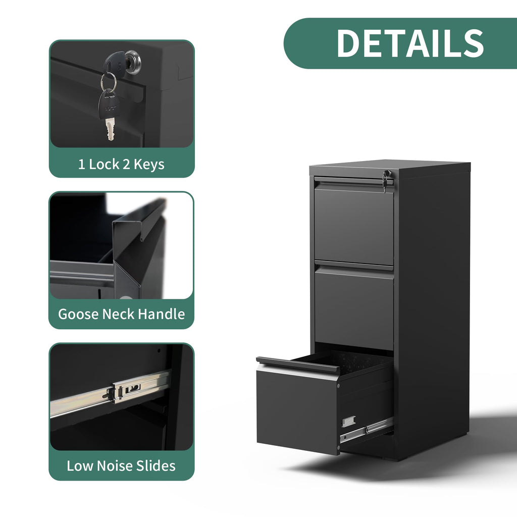 Black 3 Drawer Metal File Cabinet K657736