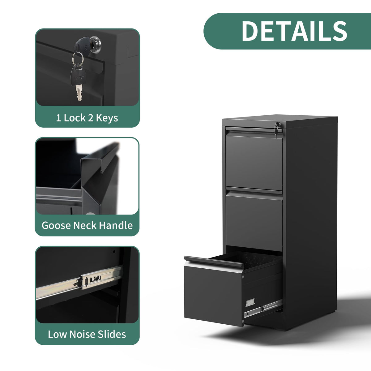 Black 3 Drawer Metal File Cabinet K657736