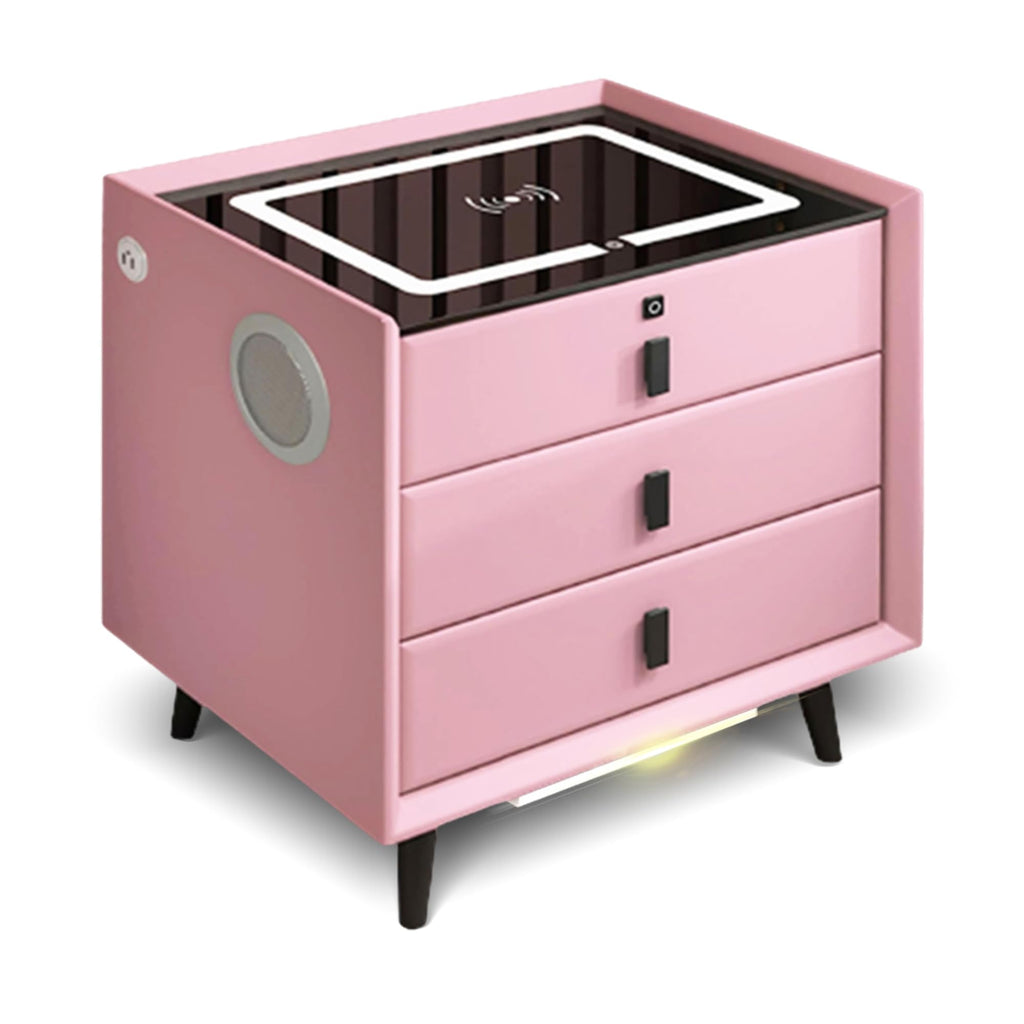 Pink 3 Drawer Nightstand with Wireless Charging Station R256