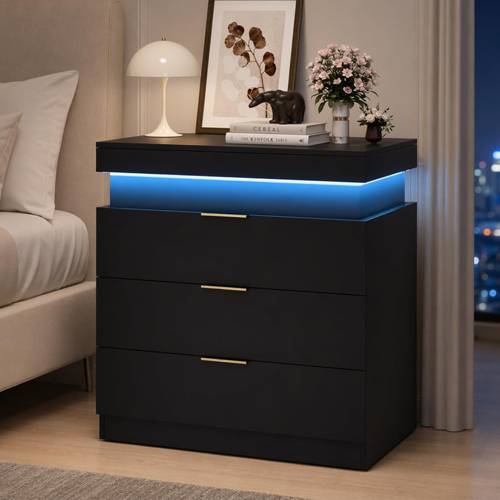 LED Smart Nightstand with Charging Station & RGB Lights I495
