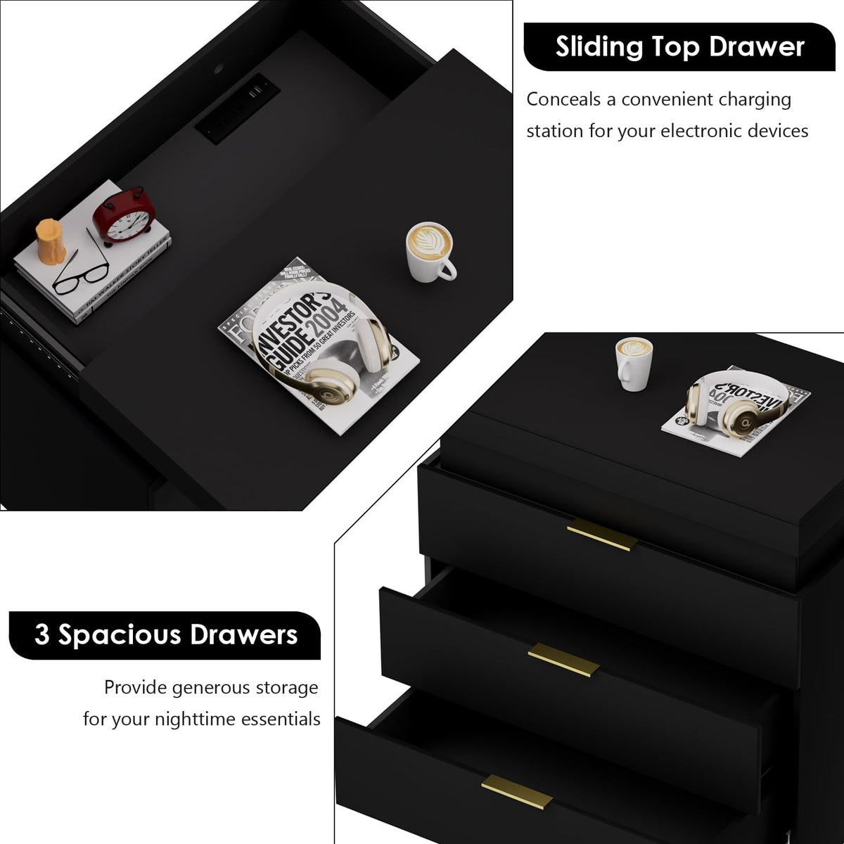 LED Smart Nightstand with Charging Station & RGB Lights I495