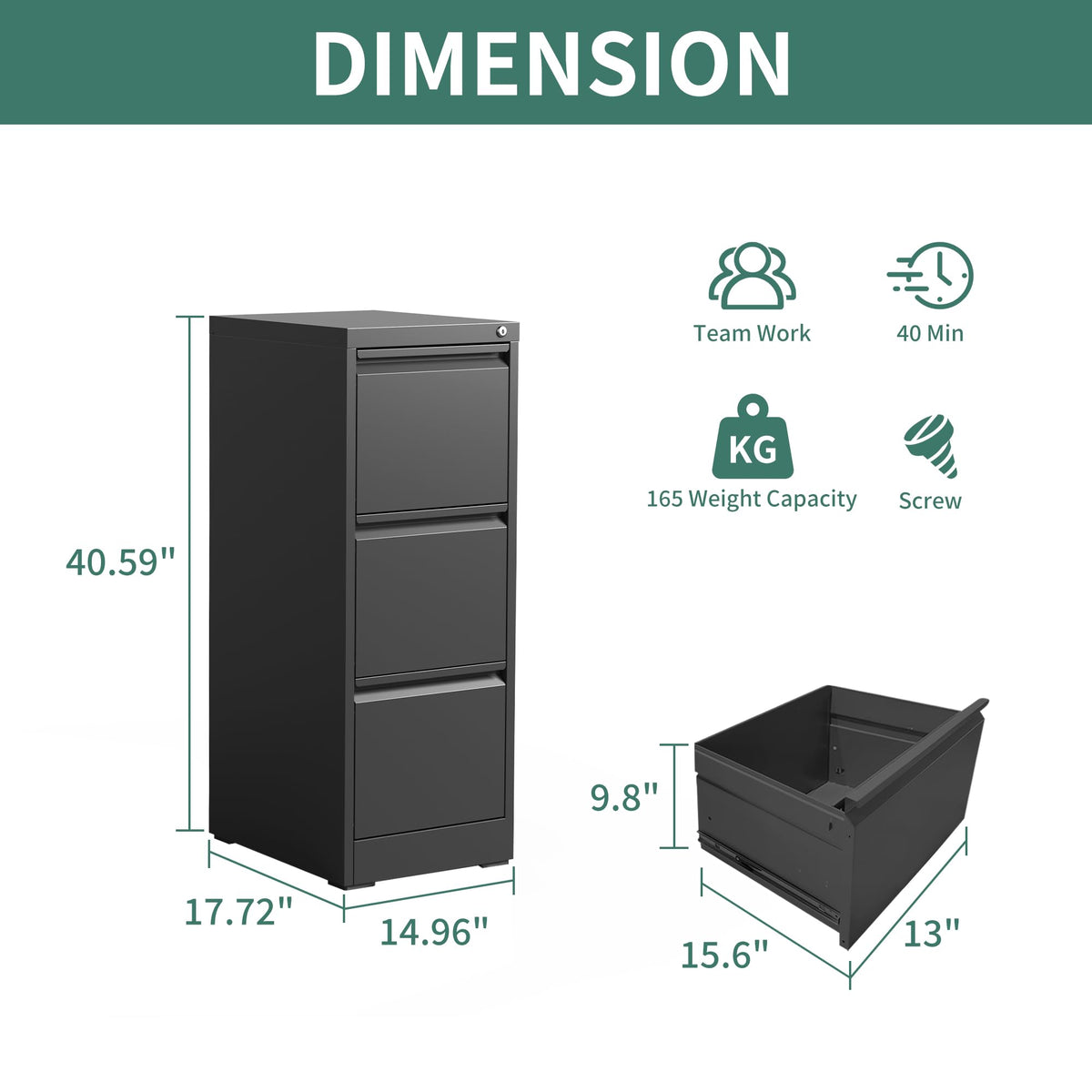 Black 3 Drawer Metal File Cabinet K657736