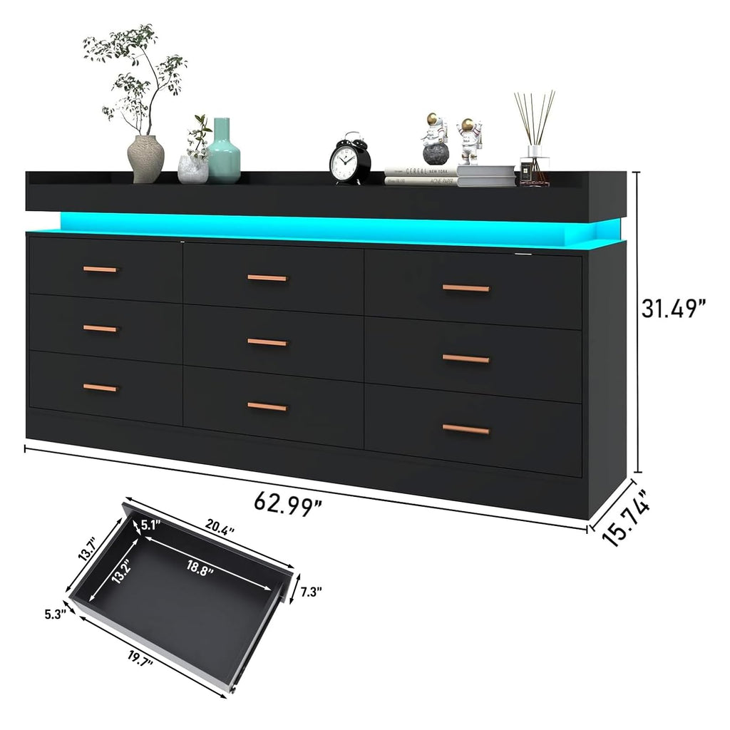 9 Drawer Dresser with LED Light and Charging Station H78076