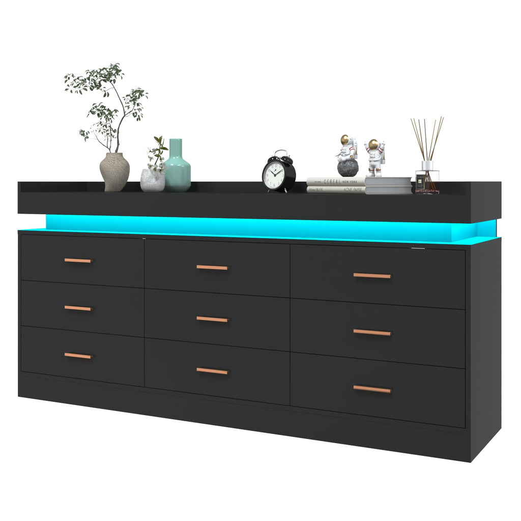 9 Drawer Dresser with LED Light and Charging Station H78076