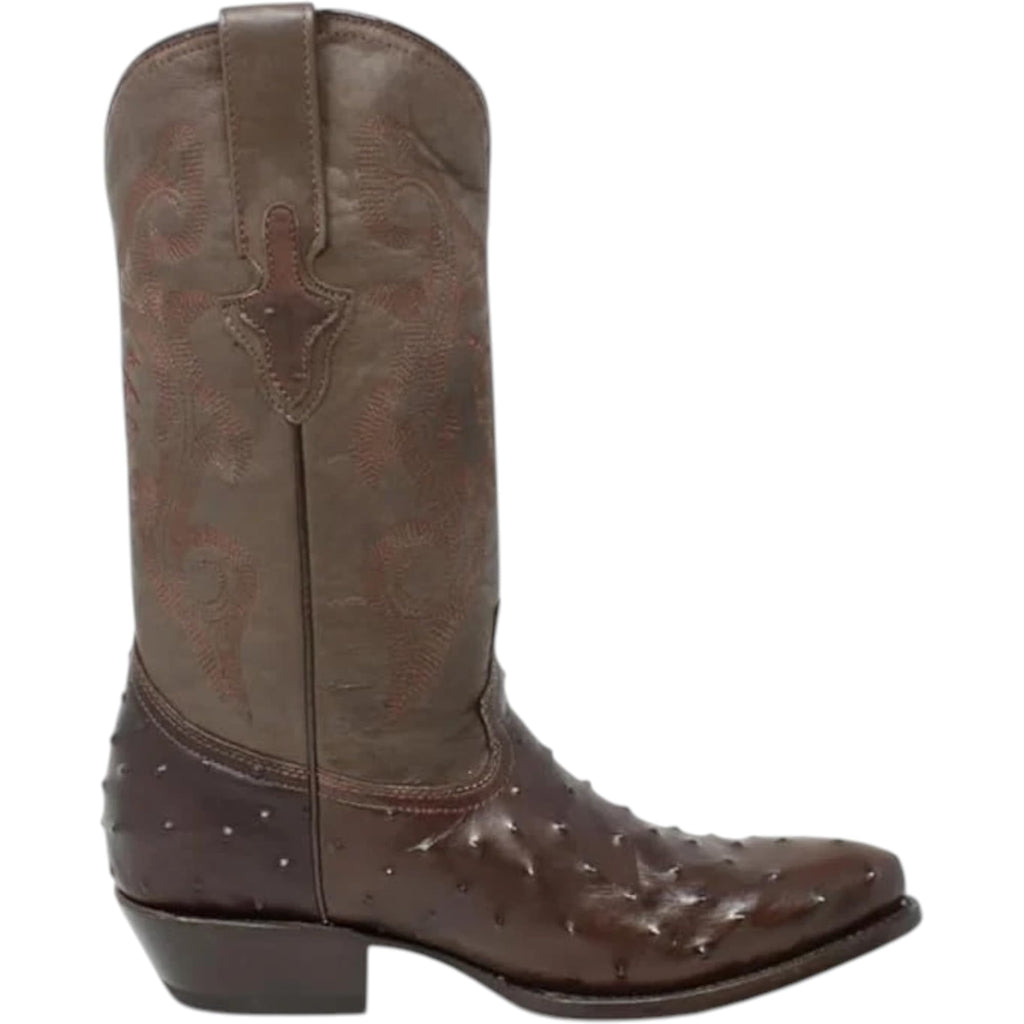 White Ostrich Print Leather Western Cowboy Boots I272376