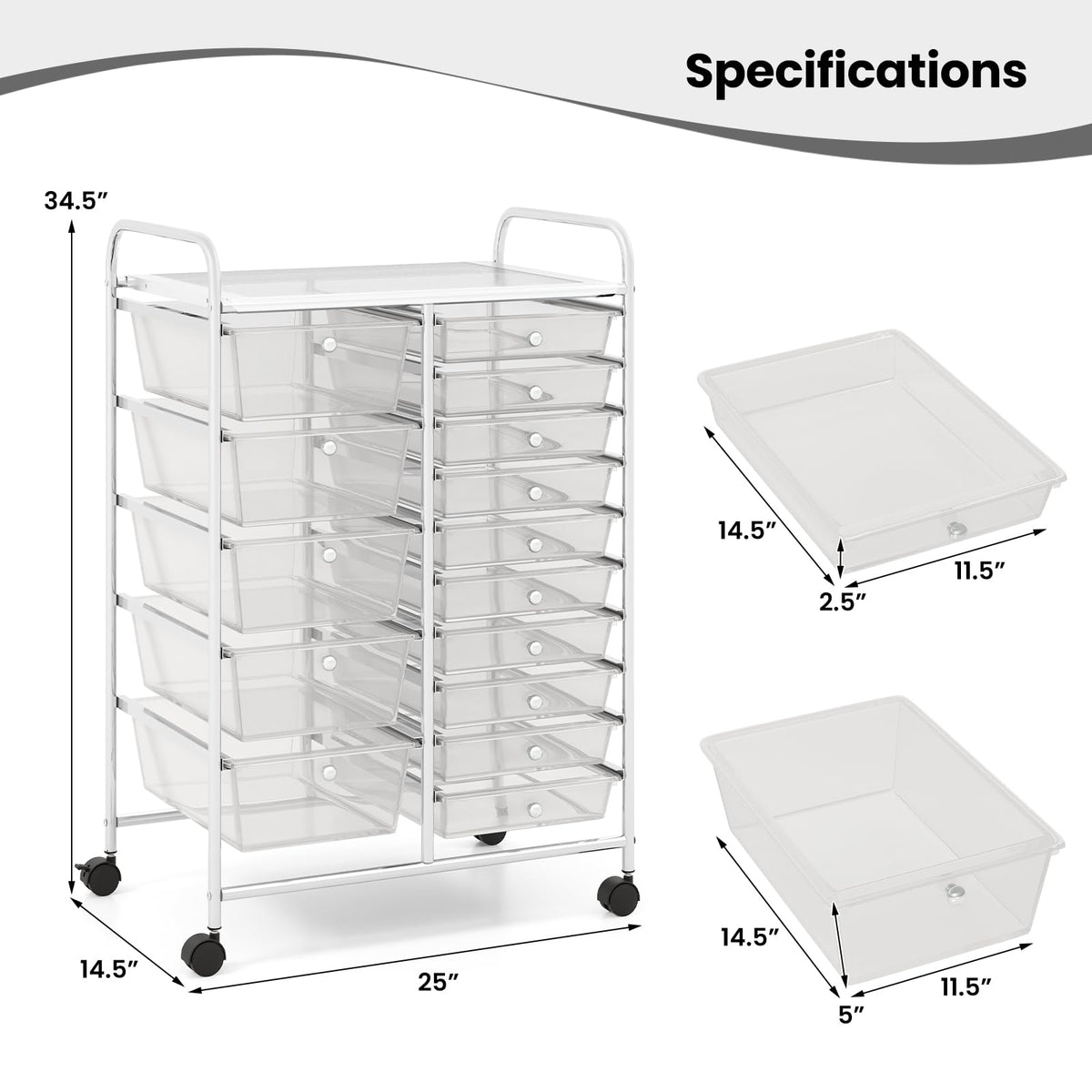 15 Drawer Rolling Storage Cart with Metal Frame V3796