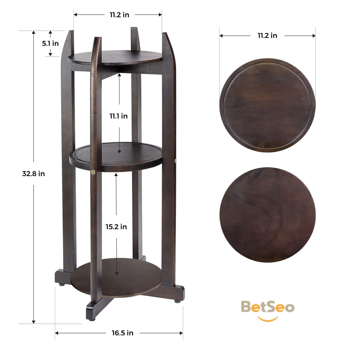 Solid Wood Water Dispenser Floor Stand with 3 Round Shelfs J484