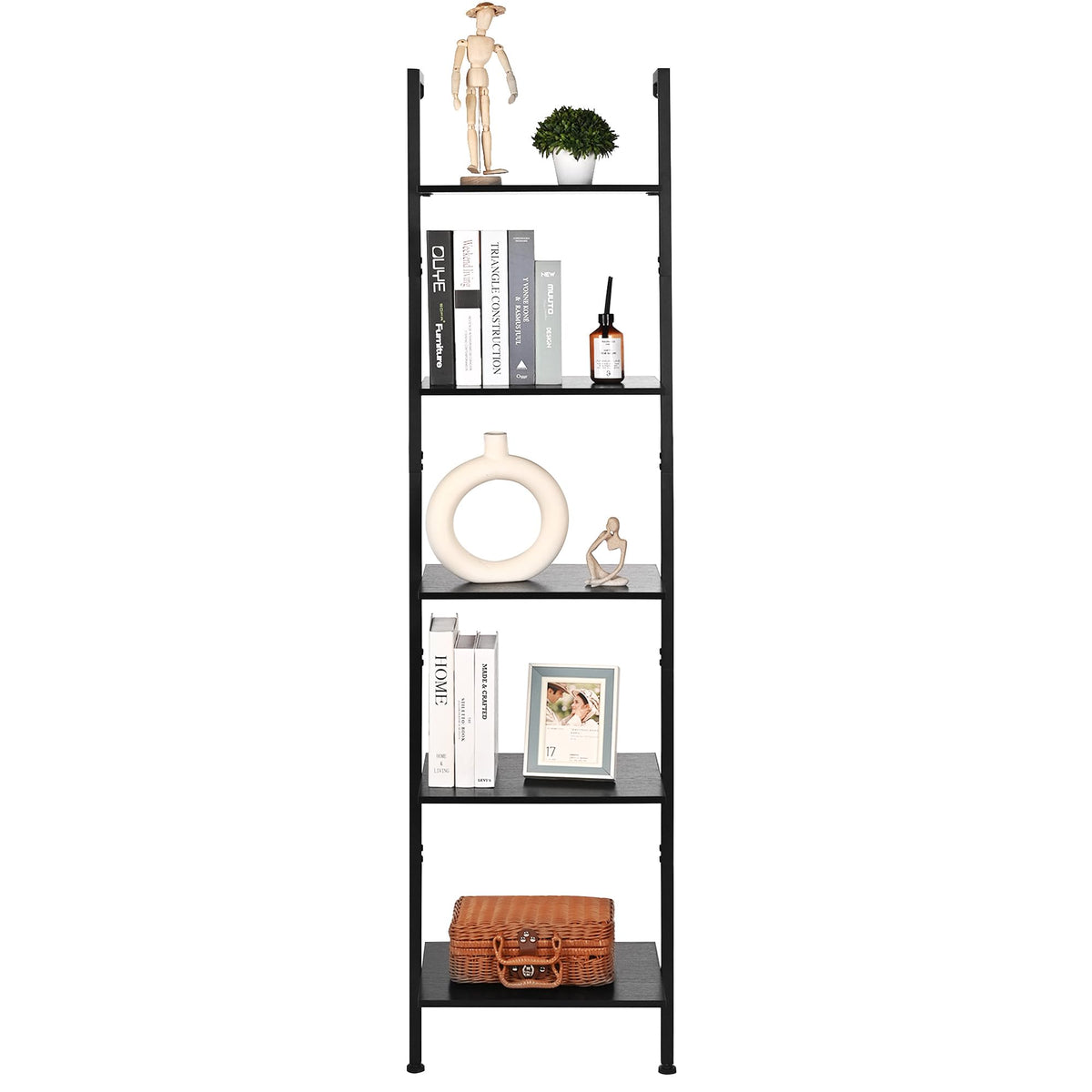 5-Tier Wood Wall Mounted Ladder Bookshelf G77824