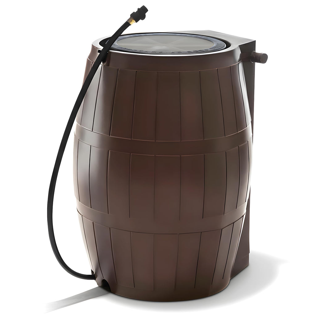Brown 50 Gallon Flat-Back Rain Barrel with Spigots B840