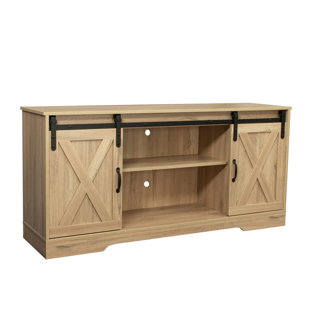 Sliding Barn Door Wood TV Stand with Adjustable Shelves R41457