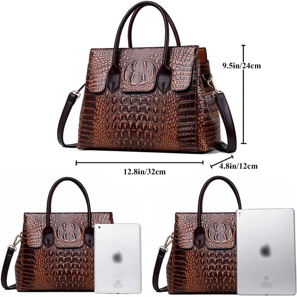 Embossed Faux Leather Satchel Handbag N10352