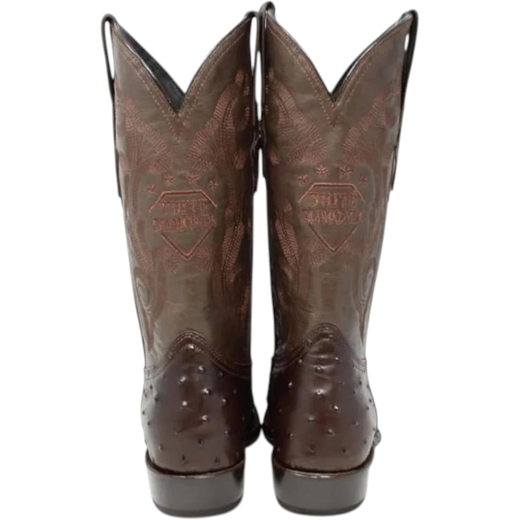White Ostrich Print Leather Western Cowboy Boots I272376