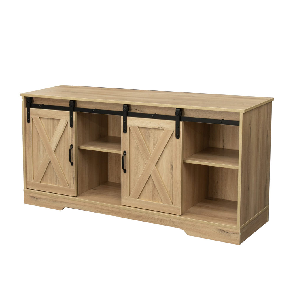 Sliding Barn Door Wood TV Stand with Adjustable Shelves R41457