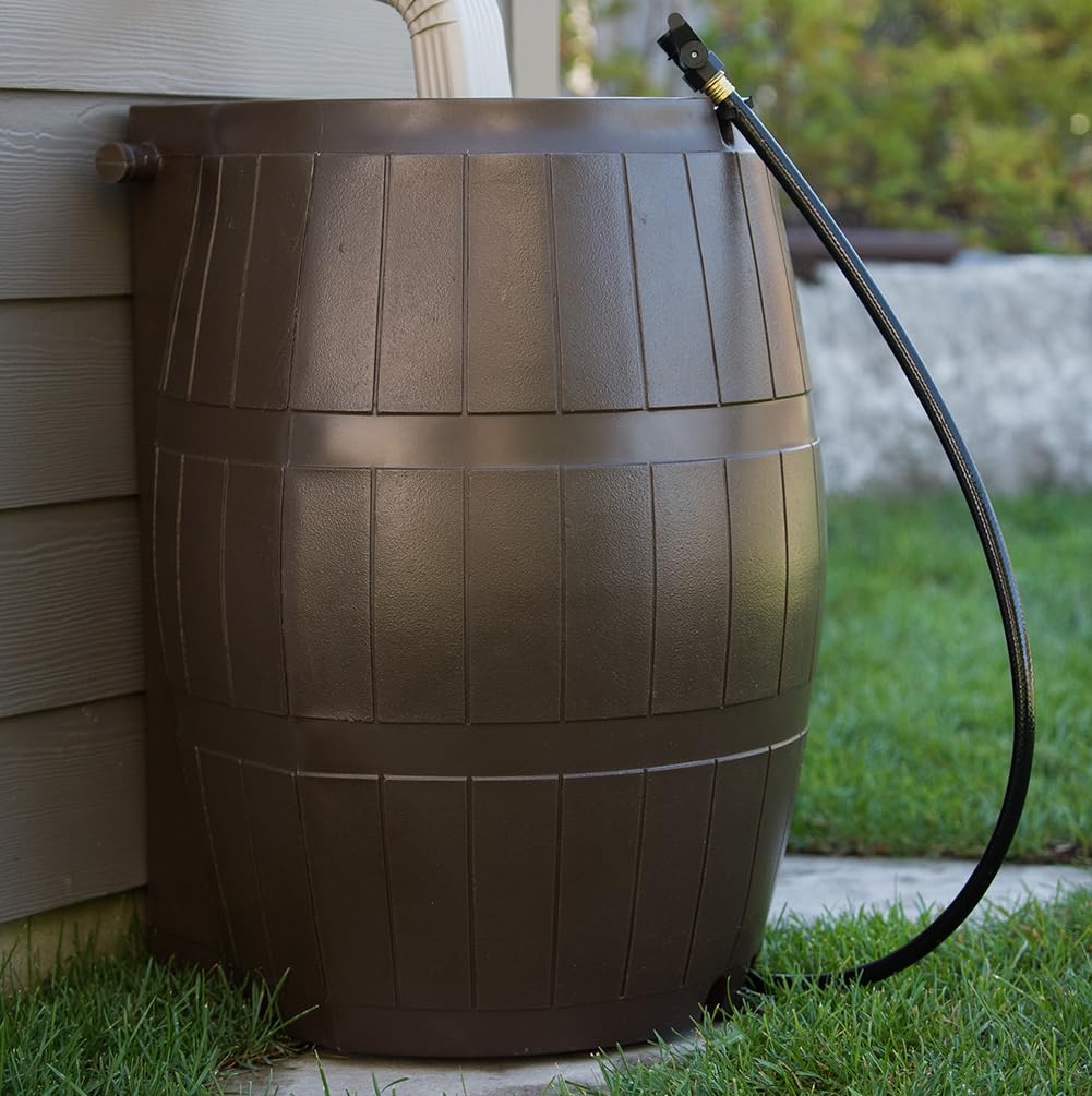 Brown 50 Gallon Flat-Back Rain Barrel with Spigots B840