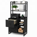 Black Vertical Filing Cabinet with Bookshelf F391
