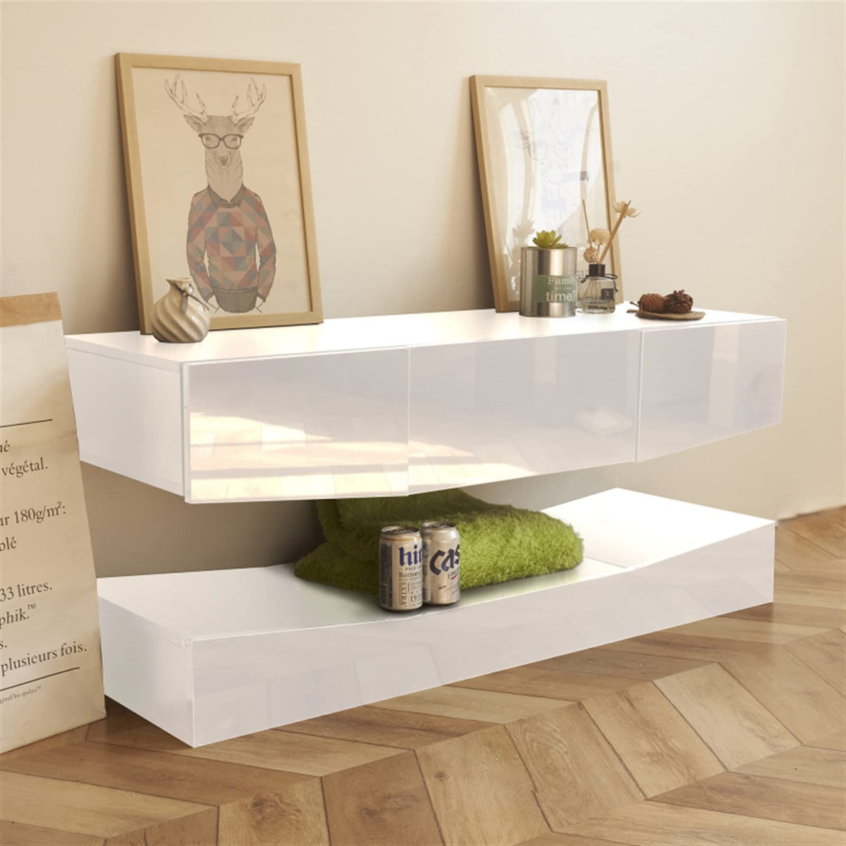 Black Floating TV Stand with 3 Drawers Q77356