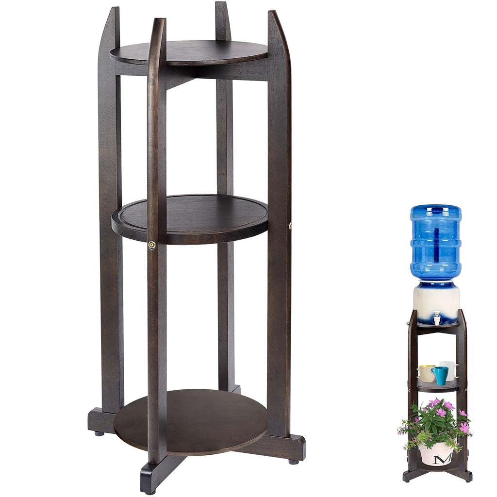 Solid Wood Water Dispenser Floor Stand with 3 Round Shelfs J484