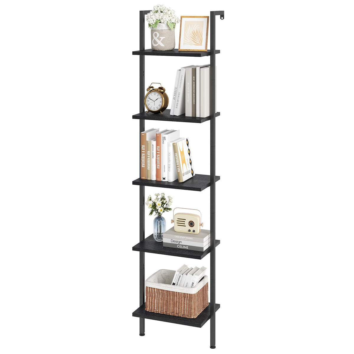 5-Tier Wood Wall Mounted Ladder Bookshelf G77824