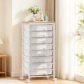 White 8 Drawer Rolling Storage Cart with Wooden Tabletop D9576