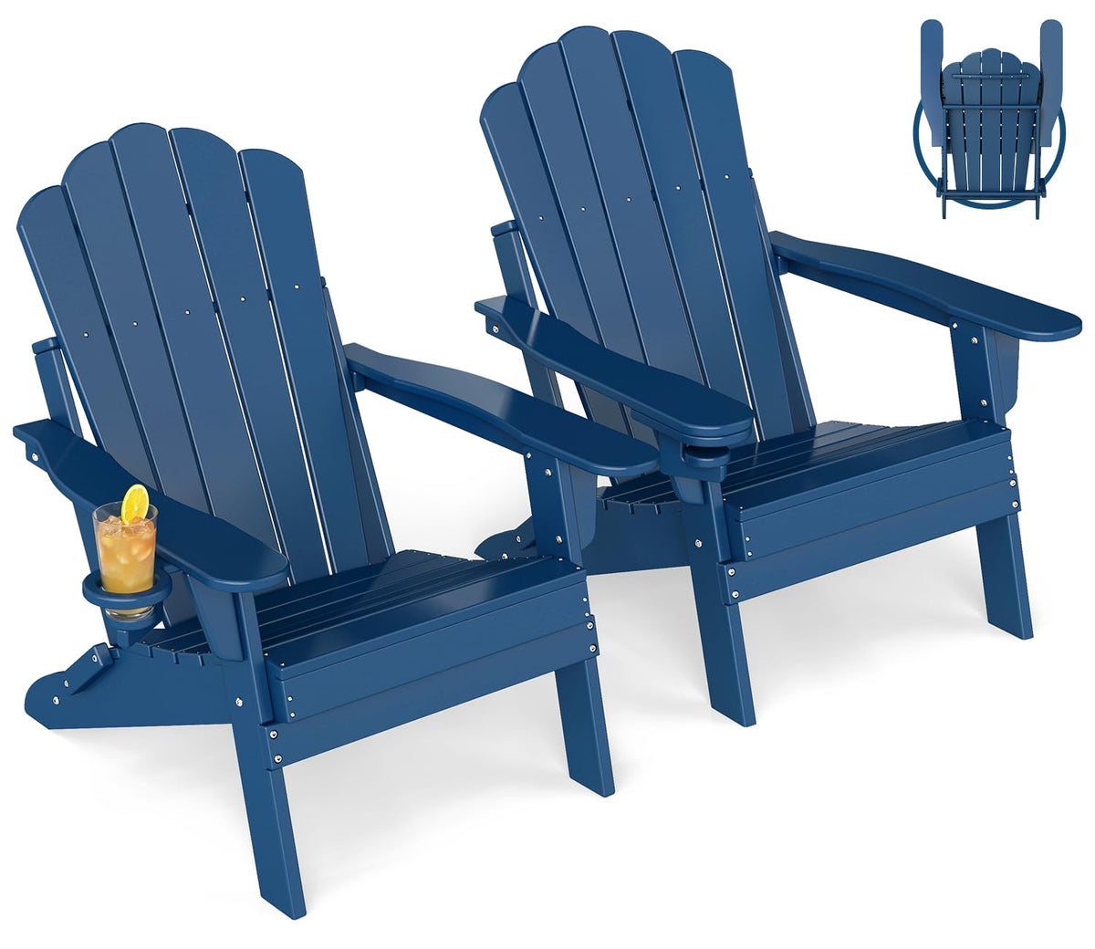 Oversized Folding Adirondack Chairs Set of 2 Blue N5618