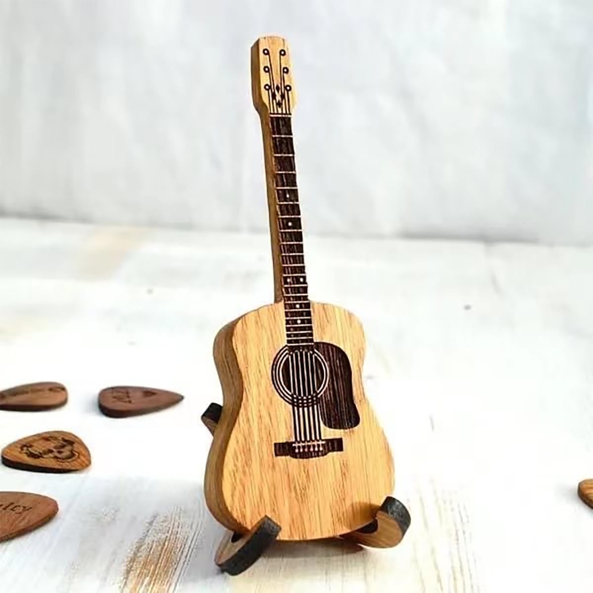 Wooden Guitar Pick Box with Stand 3PCS I79122