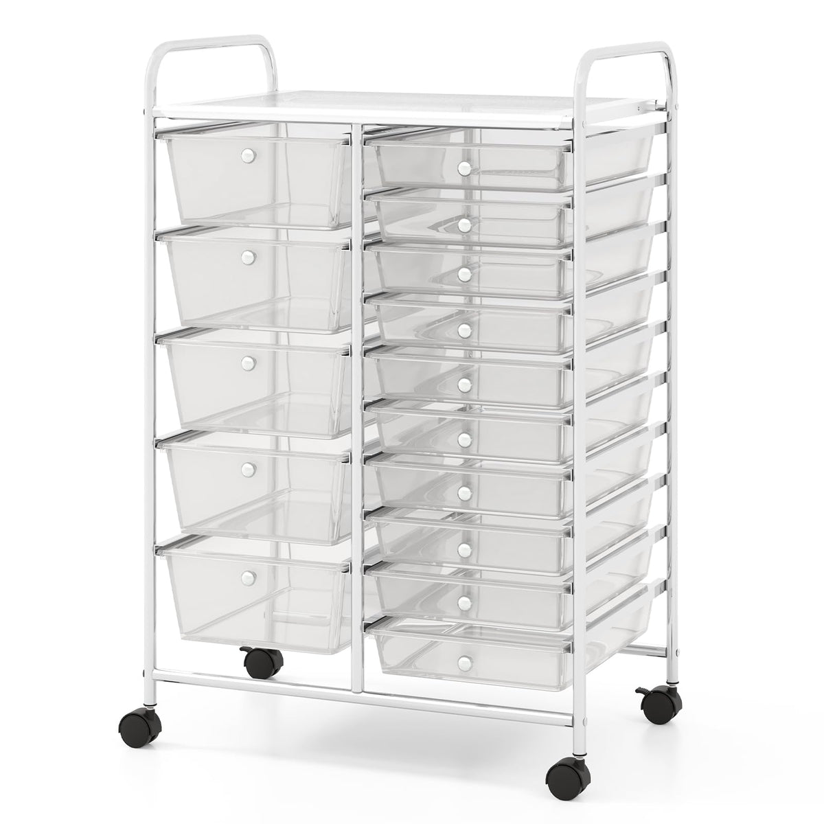 15 Drawer Rolling Storage Cart with Metal Frame V3796