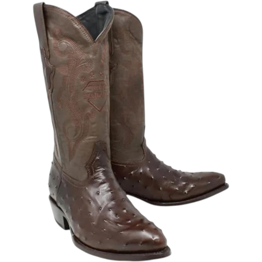 White Ostrich Print Leather Western Cowboy Boots I272376