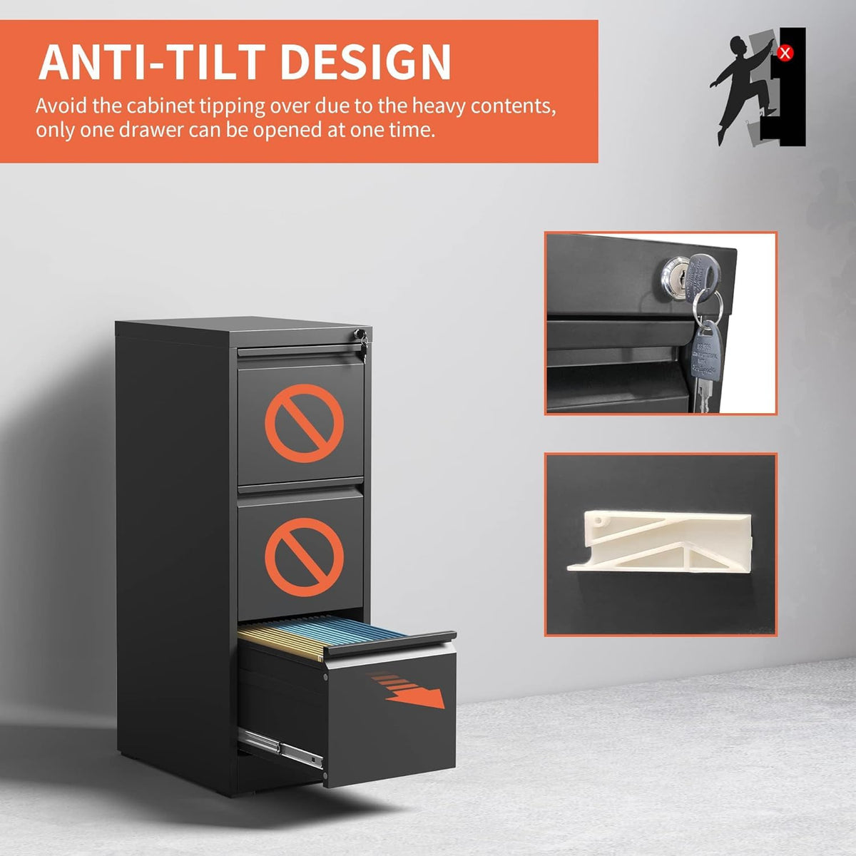Black 3 Drawer Metal File Cabinet K657736