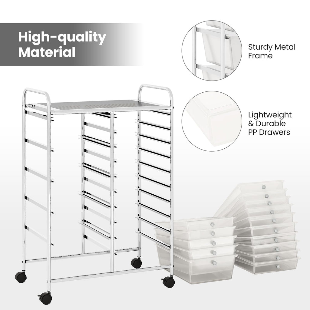15 Drawer Rolling Storage Cart with Metal Frame V3796