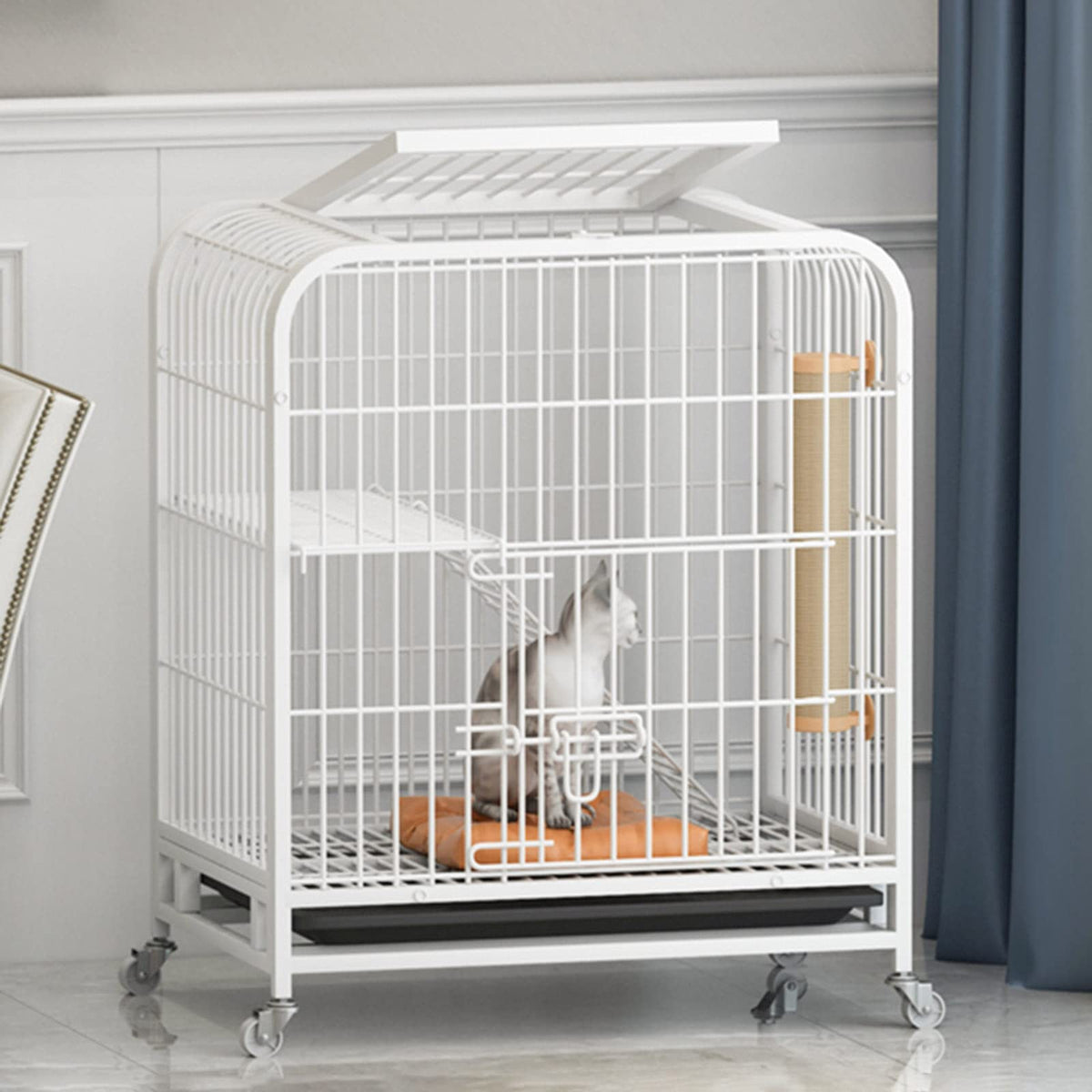 Large 3-Tier Metal Wire Cat Cage with Hammock and Casters R73280