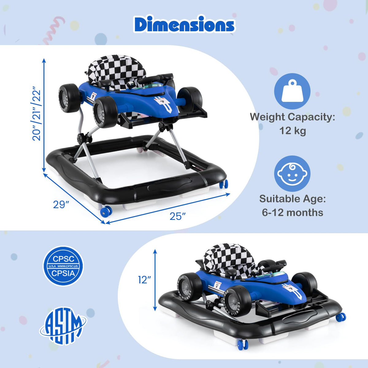 Foldable Baby Walker with Adjustable Heights and Wheels I29944