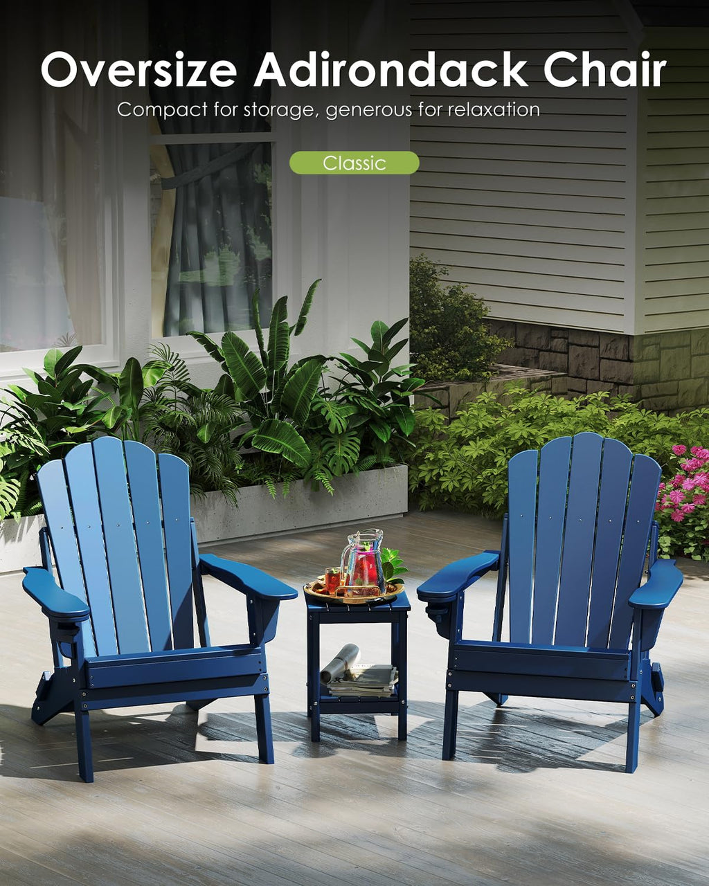 Oversized Folding Adirondack Chairs Set of 2 Blue N5618