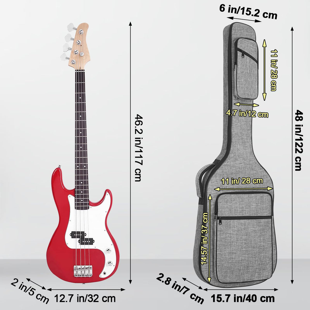 47 Inch 11mm Padding Grey Electric Bass Guitar Bag K709