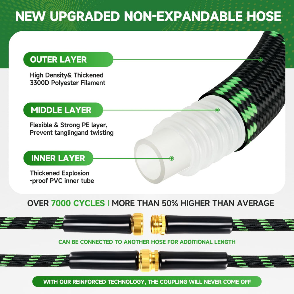 100ft Flexible Non-Expandable Garden Hose with 3/4" Brass Fittings U60388
