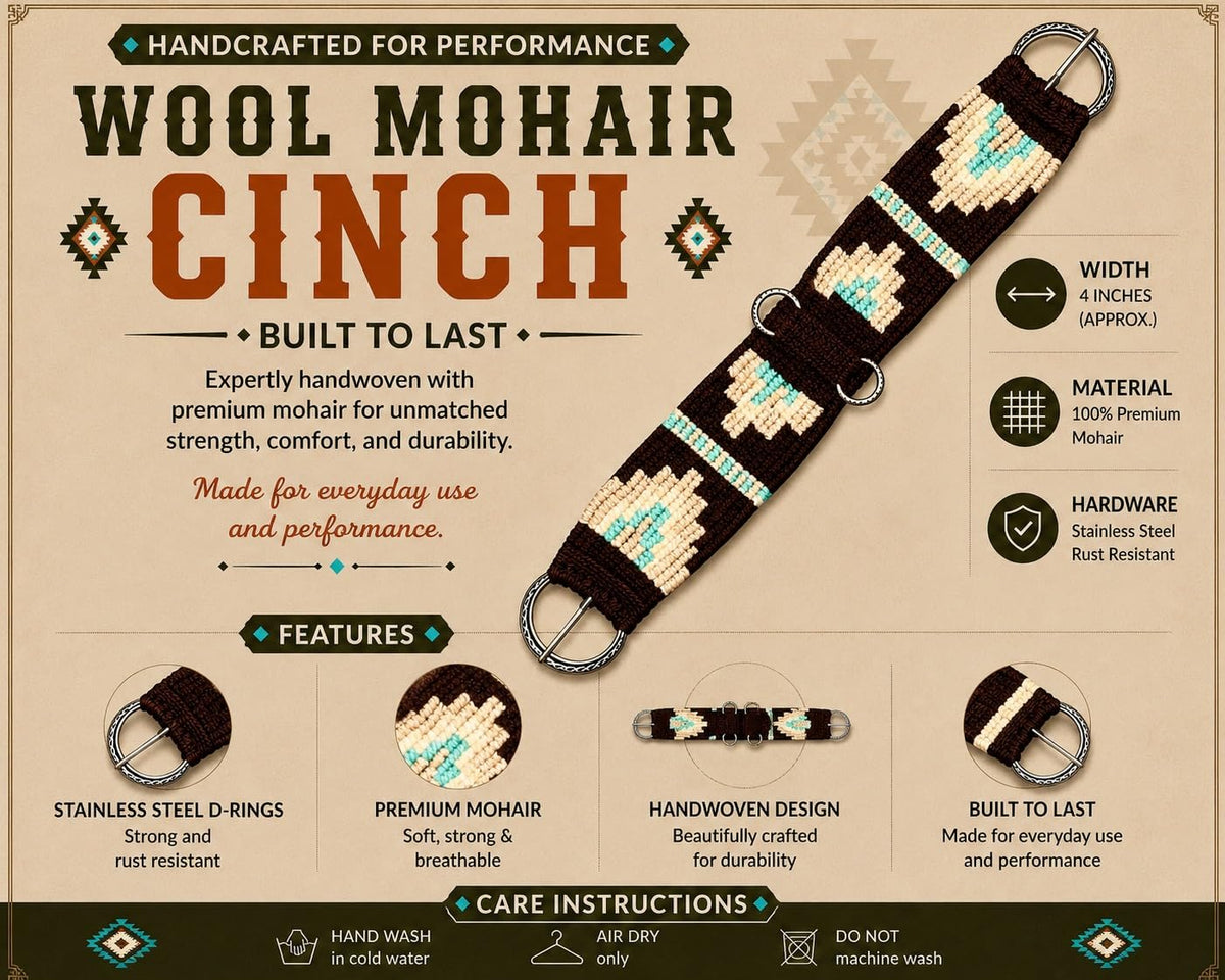 Mohair Wool Horse Cinch Saddle Girth with Stainless Steel Buckles O27510