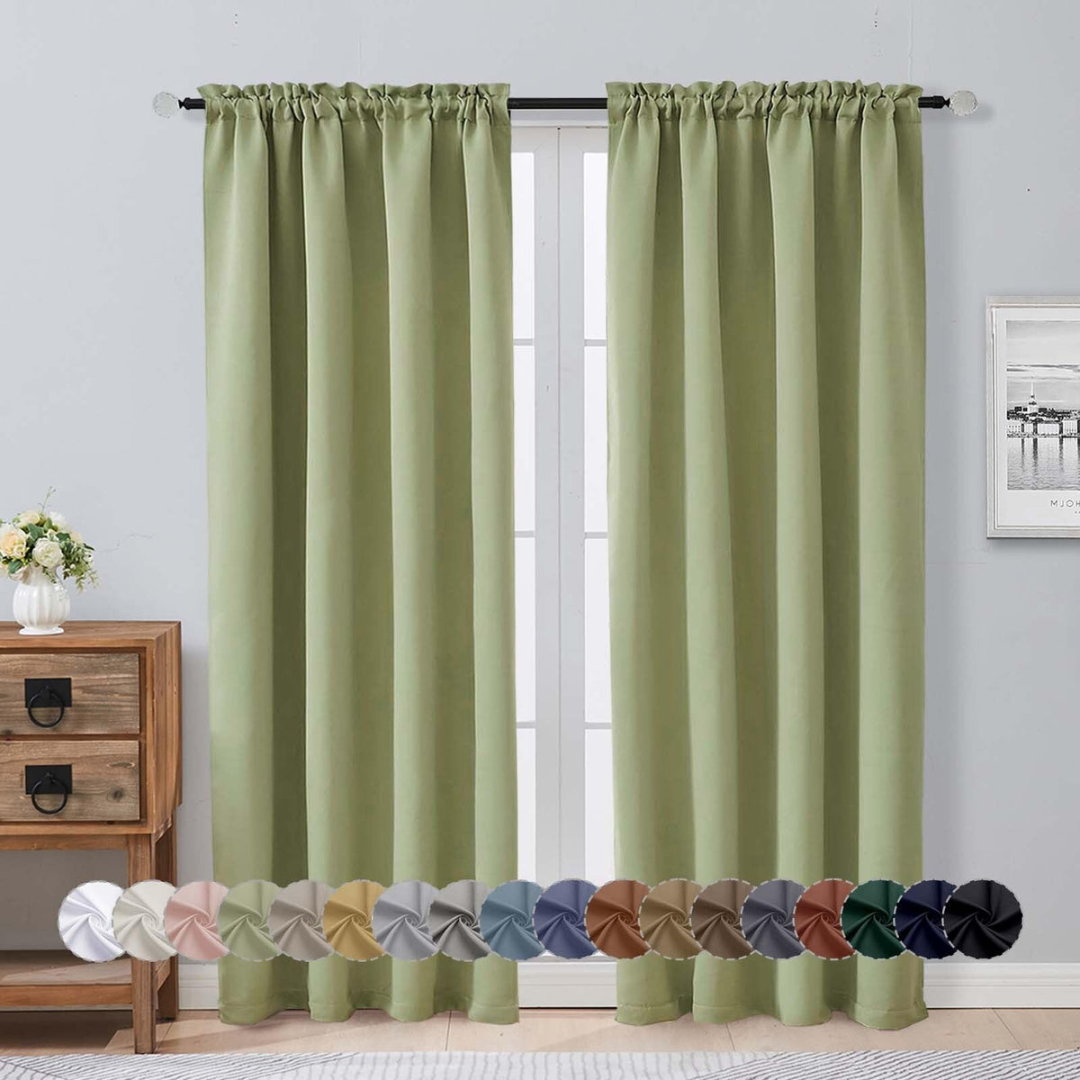 Sage Green 72 Inch Blackout Curtains 2 Panels Set I10555