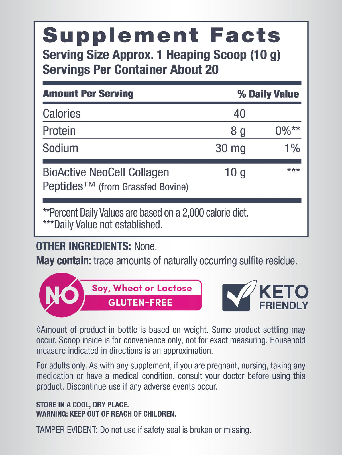 Grassfed Collagen Peptides Powder 14 oz Unflavored Y930